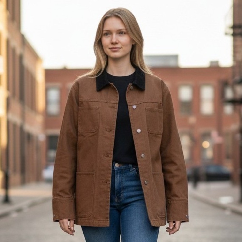 Vintage Jones Wear Sport Brown Canvas Chore Jacket Corduroy Collar XL Barn Coat
